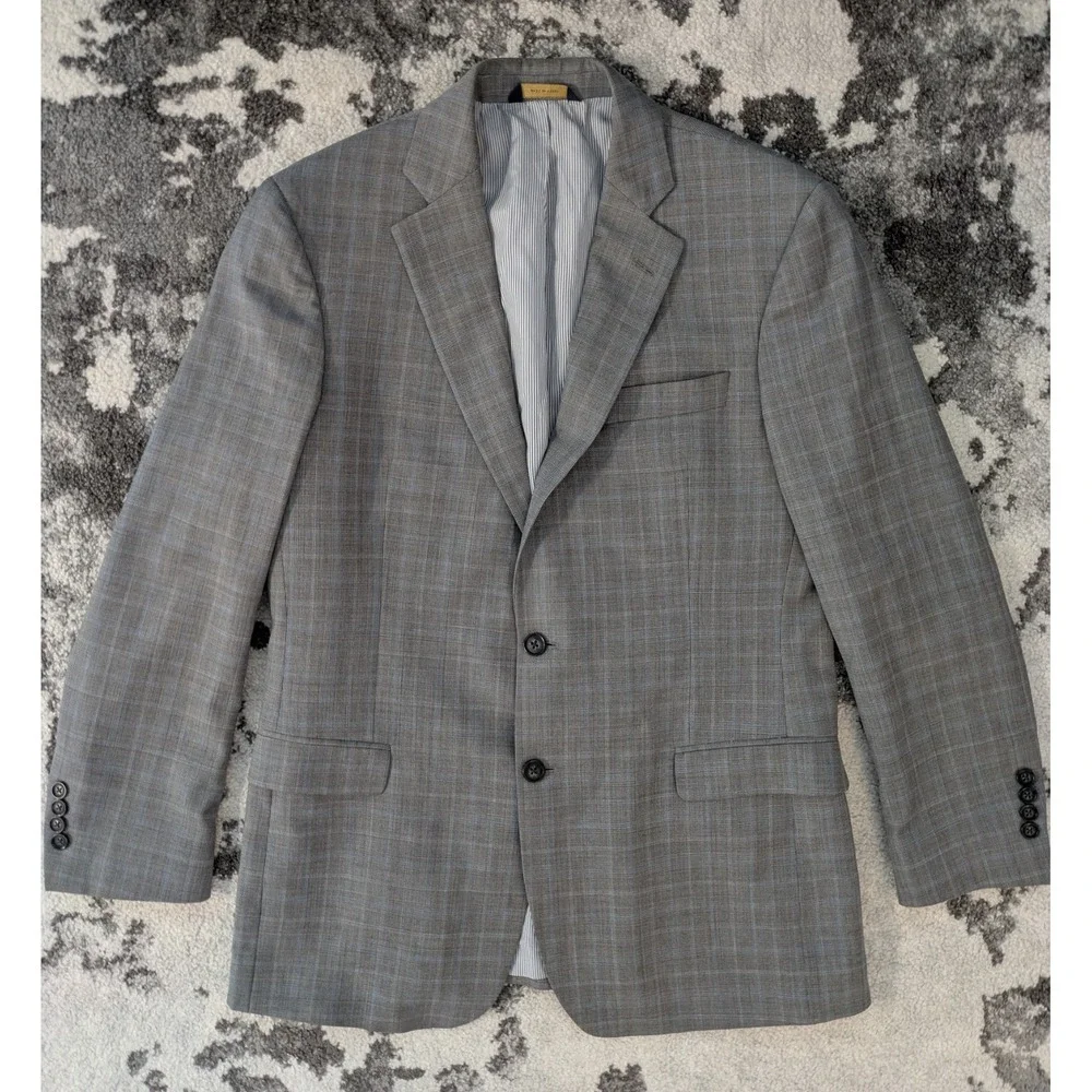 BROOKS BROTHERS Gray Blue Plaid Wool Blend Explorer Fitzgerald Blazer Jacket 40R - Picture 2 of 12